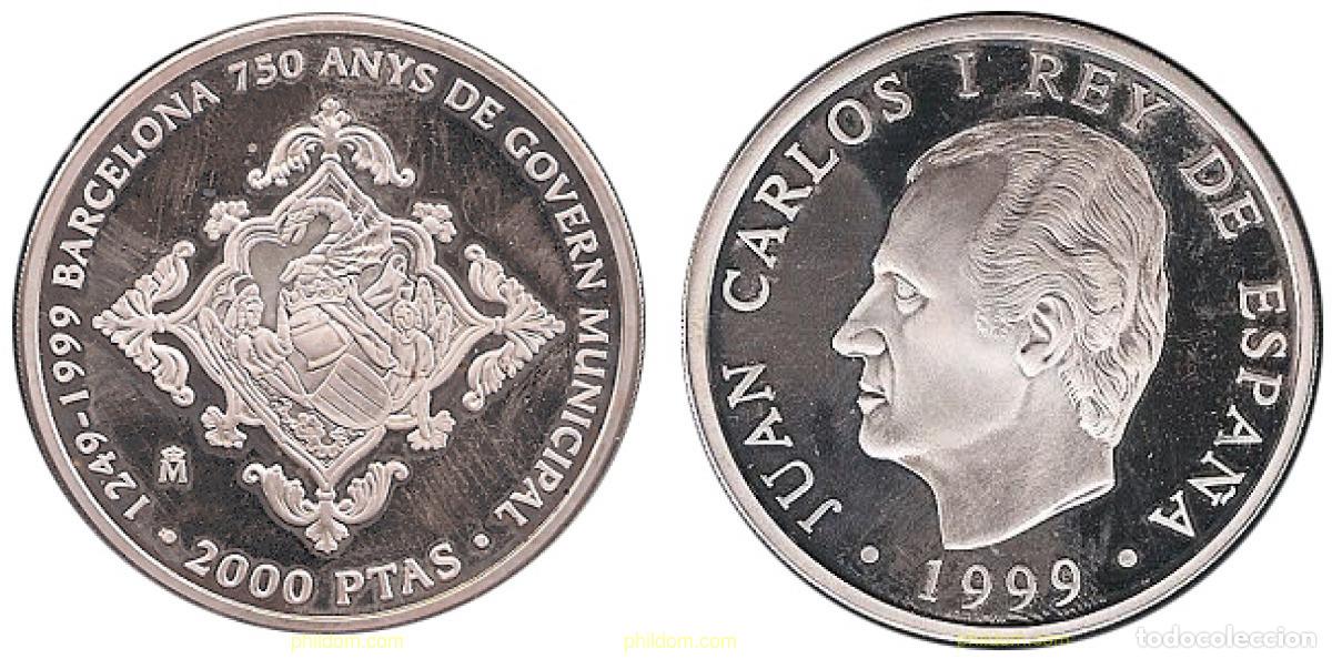 M&uuml;nzen unter Juan Carlos I: 11 ESPA&Ntilde;A 1999 750 ANYS DE GOVERN MUNICIPAL. BARCELONA 2000 PESETAS