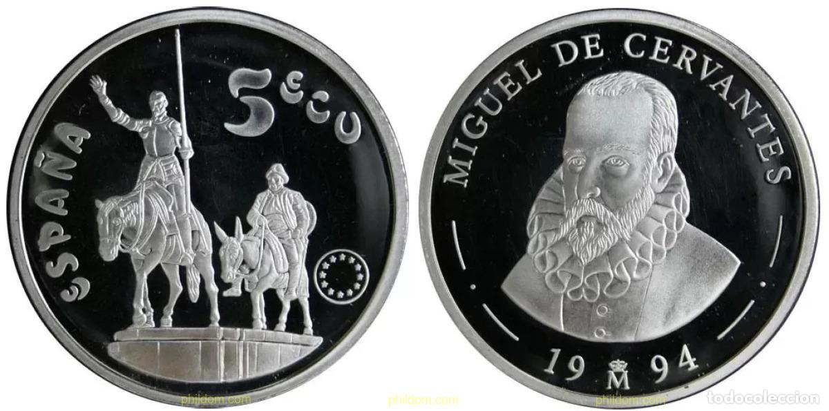 Monedas Juan Carlos I: 5416 ESPA&Ntilde;A 1994 5 ECU ESPA&Ntilde;A 1994 CERVANTES DON QUIJOTE SANCHO PANZA