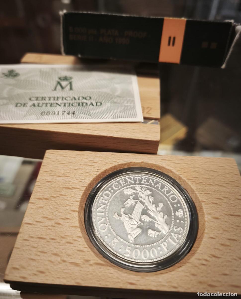 Monedas Juan Carlos I: Espa&ntilde;a estuche 5000 Pesetas Moctezuma, Marina y Cort&eacute;s 1990 Km 869 Plata Proof