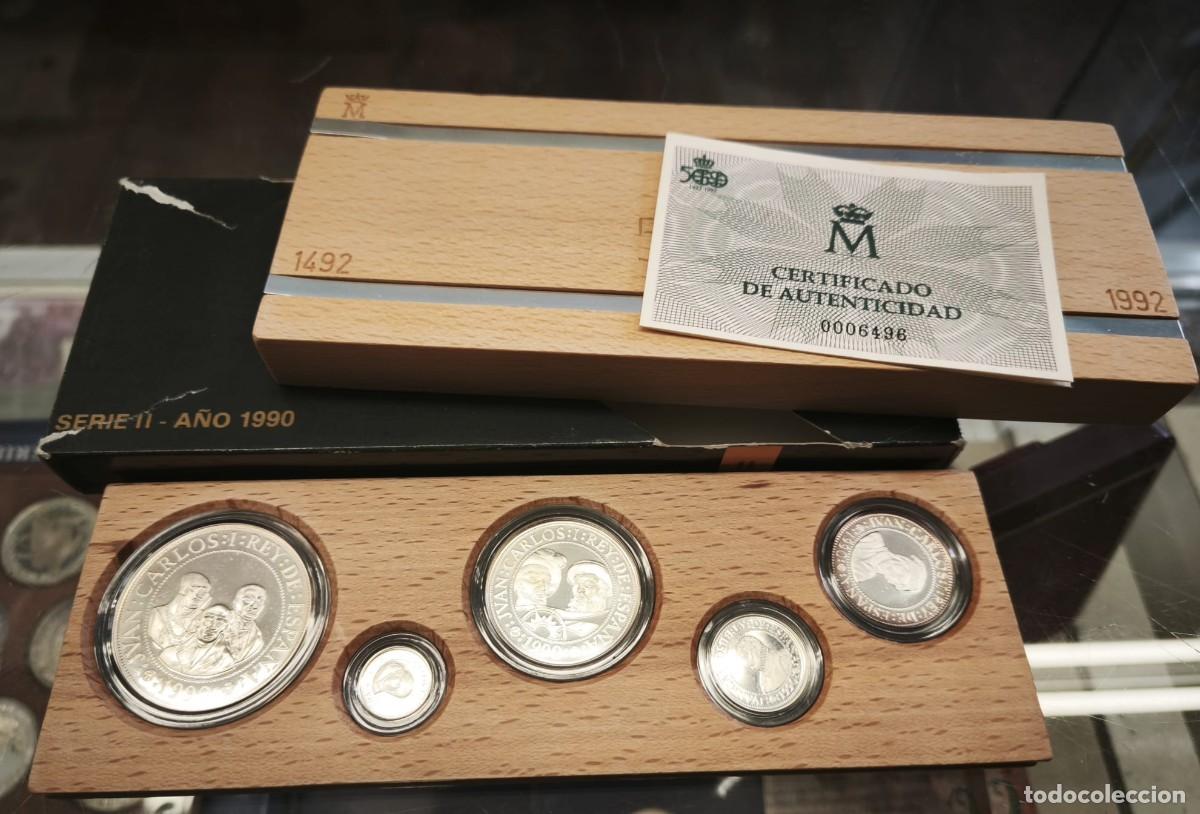Monedas Juan Carlos I: Espa&ntilde;a Colecci&oacute;n 5 Monedas 100 200 500 1000 2000 Pesetas V Centenario Serie II 1990 Plata