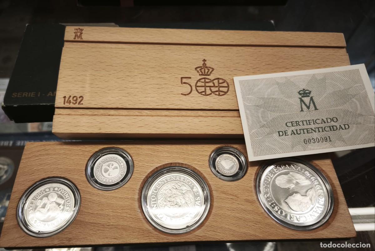 Monedas Juan Carlos I: Espa&ntilde;a Colecci&oacute;n 5 Monedas 100 200 500 1000 2000 Pesetas V Centenario Serie I 1989 Plata
