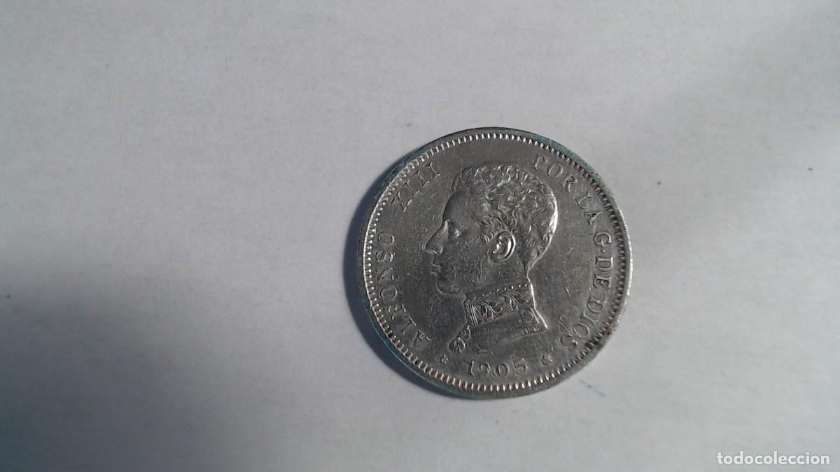 Monedas Juan Carlos I: Moneda 2 Pesetas Plata Alfonso XIII 1905. Estrellas 19 y 05