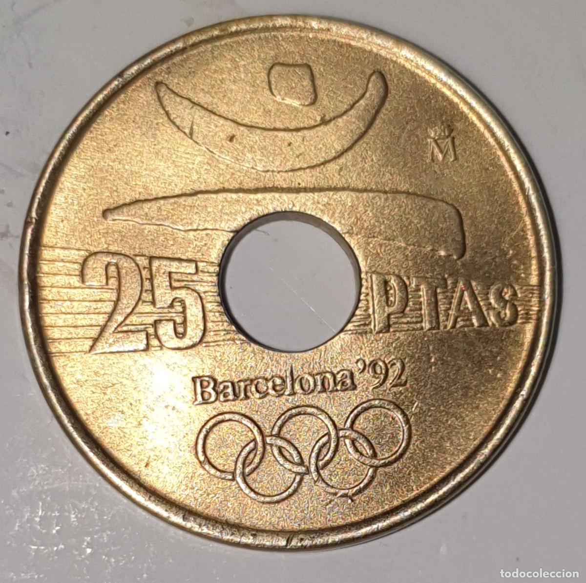 Monedas Juan Carlos I: Espa&ntilde;a 25 Pesetas 1990 Barcelona 92 Lanzador de Disco Moneda Ol&iacute;mpica