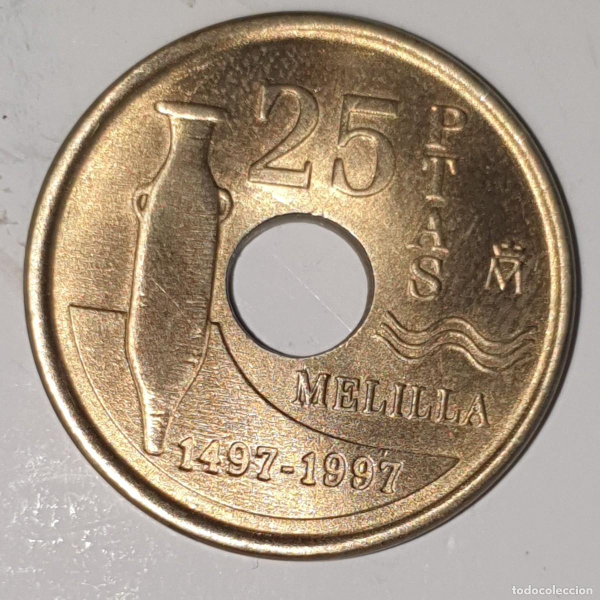 Monedas Juan Carlos I: Espa&ntilde;a 25 Pesetas 1997 Melilla V Centenario 1497-1997 Moneda Conmemorativa
