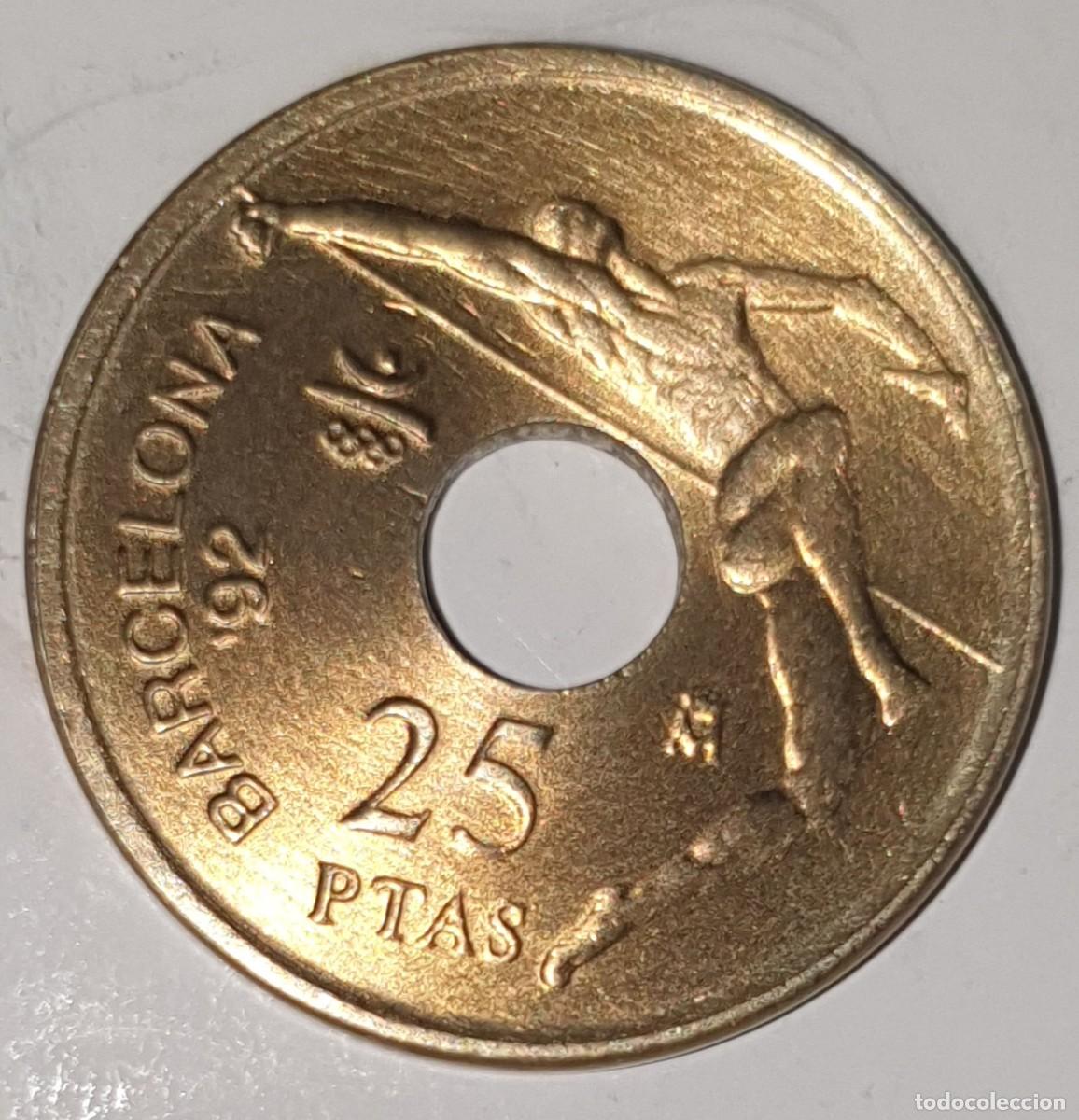 Monedas Juan Carlos I: Espa&ntilde;a 25 Pesetas 1991 Juan Carlos I Barcelona 92 Salto de Altura