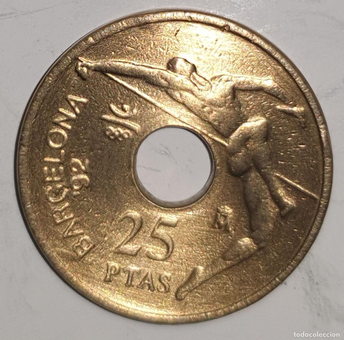 Monedas Juan Carlos I: Moneda 25 Pesetas 1991 Barcelona 92 Lanzamiento de Jabalina Espa&ntilde;a