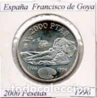 Monedas Juan Carlos I: ESPA&Ntilde;A 1996, 2000 PESETAS, FRANCISCO DE GOYA, AG, SC, 2 FOTOS