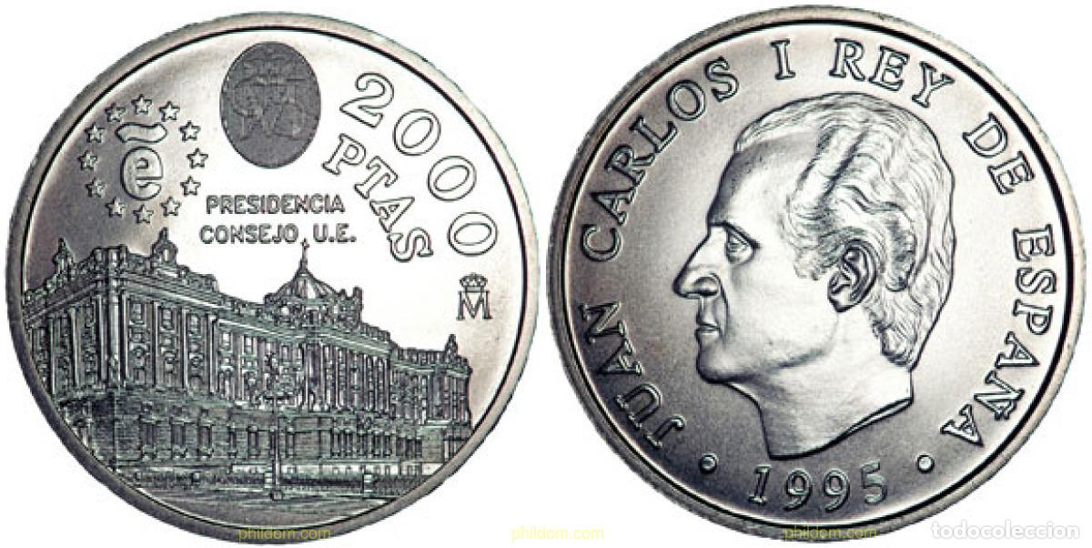 Monedas Juan Carlos I: 1495 ESPA&Ntilde;A 1995 PRESIDENCIA CONSEJO UE 2000 PTAS. 1995. PLATA.