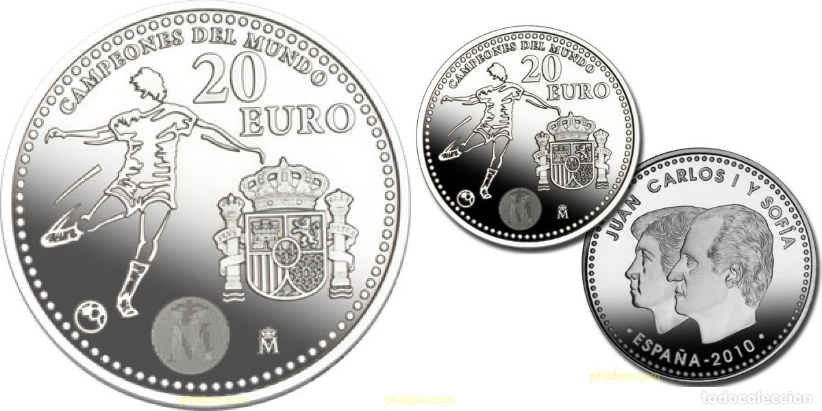 Monedas Juan Carlos I: 1527 ESPA&Ntilde;A 2010 20 EUROS 2010. CAMPEONES MUNDO DE FUTBOL. PLATA.