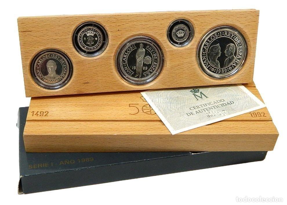 Monedas Juan Carlos I: ESPA&Ntilde;A Serie I 1989 V Centenario Descubrimiento Flor de Cu&ntilde;o mate estuche y certificado Plata .925