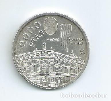 Monedas Juan Carlos I: Moneda de plata de 2000 pesetas a&ntilde;o 1994 Asamblea en Madrid del FMI. Rey Juan Carlos