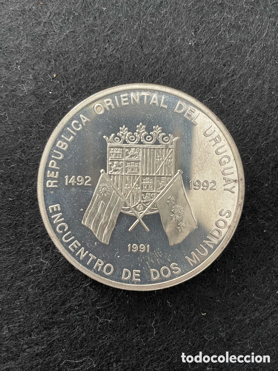 Monedas Juan Carlos I: Uruguay Serie iberoamericana 1991 Plata encuentro entre dos mundos