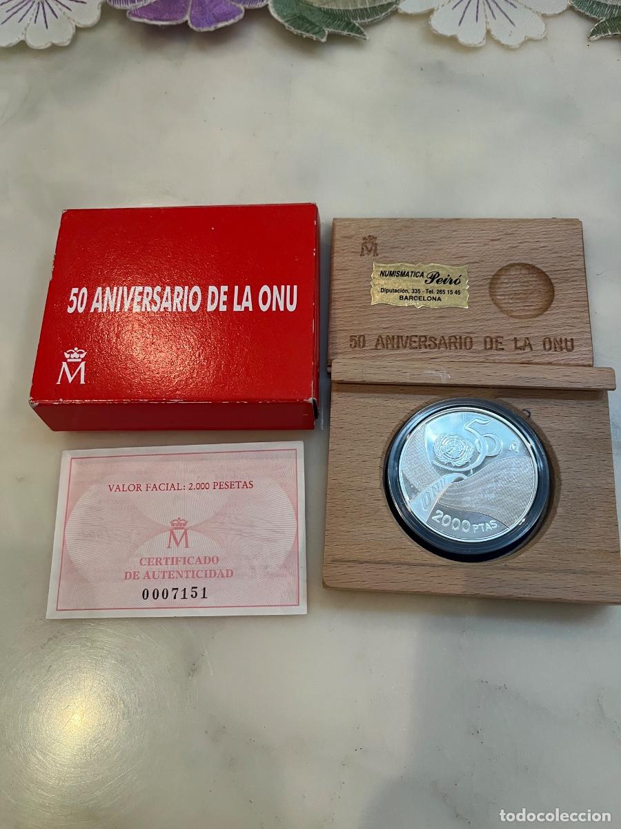 Monedas Juan Carlos I: 2000 pesetas de plata. 50 aniversario de la ONU.