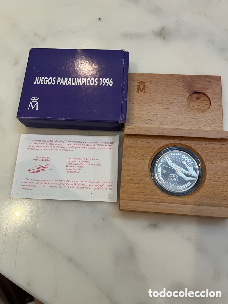 Monedas Juan Carlos I: 1000 pesetas de plata 1996. Juegos Paral&iacute;mpicos