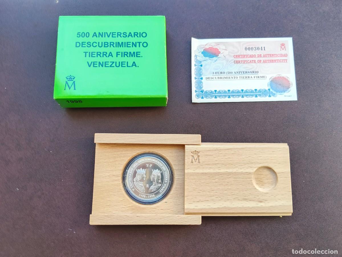 Monedas Juan Carlos I: MONEDA DE 3 EUROS DEL 500 ANIVERSARIO VENEZUELA,A&Ntilde;O 1998,DE PLATA.
