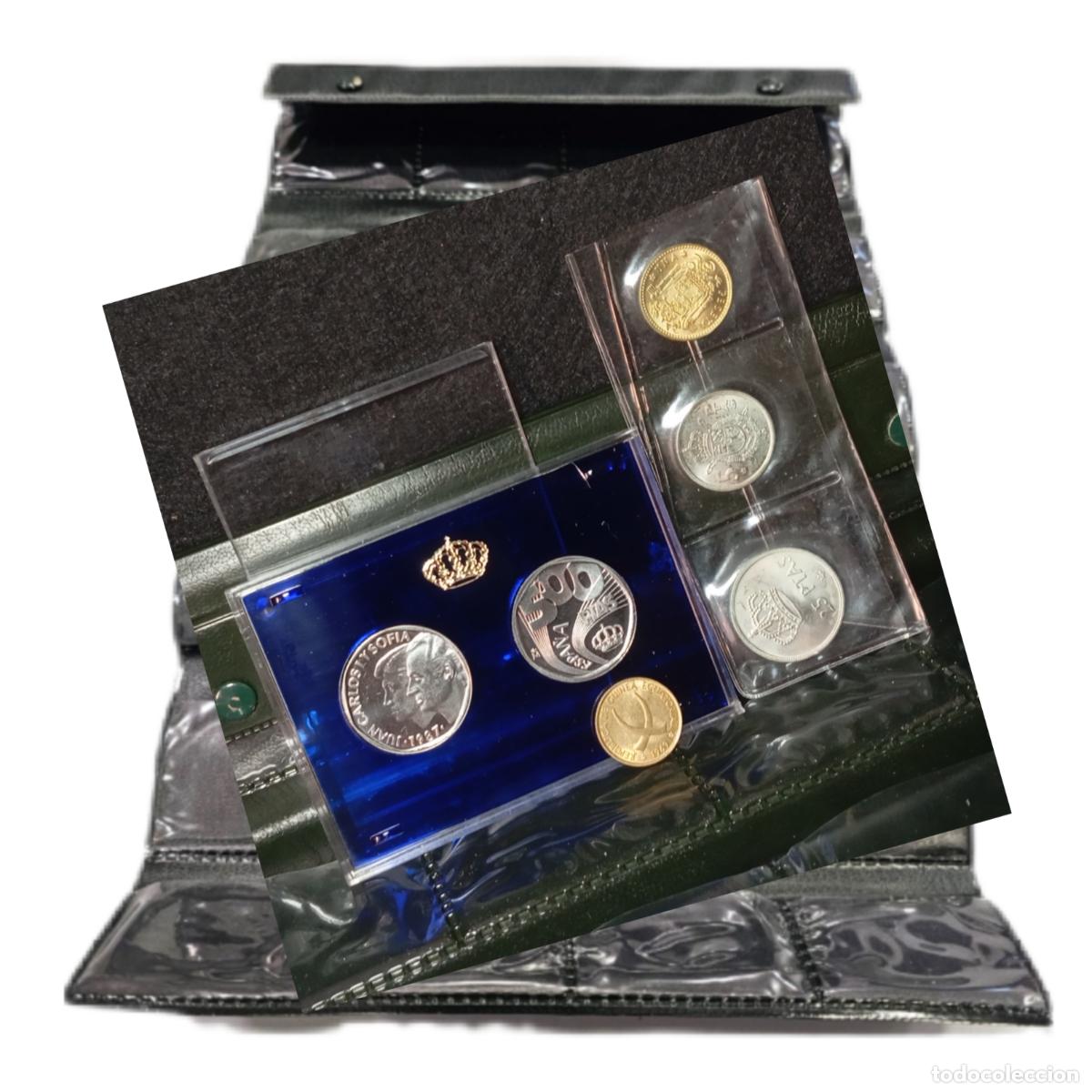 Monedas Juan Carlos I: ⚜️ C001. Lote Numism&aacute;tica: Manta 24 Monedas + Pruebas 1987 + Juan Carlos I *77 + Peseta Guinea 1969