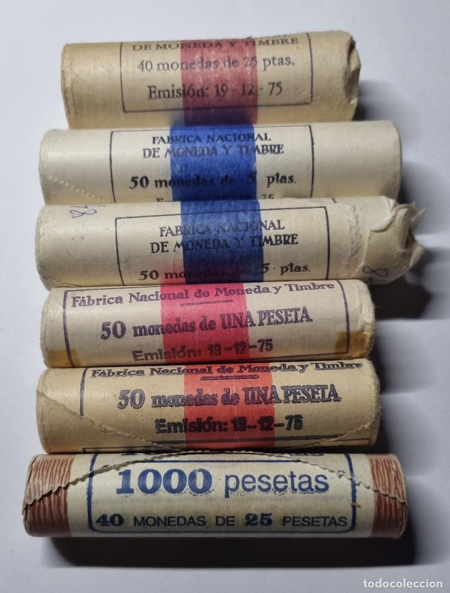Monedas Juan Carlos I: 6 CARTUCHOS FRANCO, JUAN CARLOS I. 1, 5, 25 PESETAS
