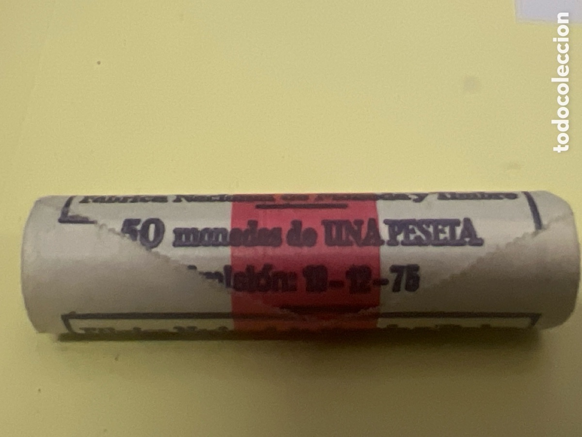 Moedas Juan Carlos I: T1/02. CARTUCHO CON 50 MONEDAS DE 1 PESETA DEL A&Ntilde;O 1975