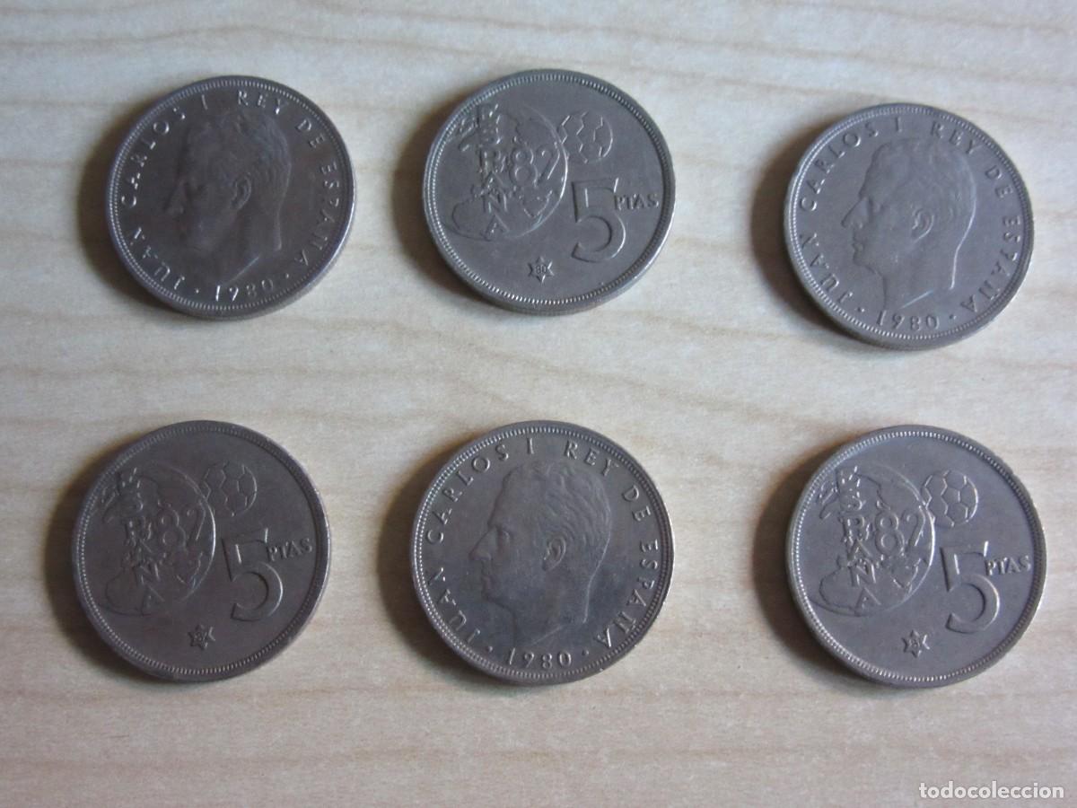 Monnaies Juan Carlos I: 6 monedas de 5 pesetas fechadas en 1980 Estrellas80-81-82