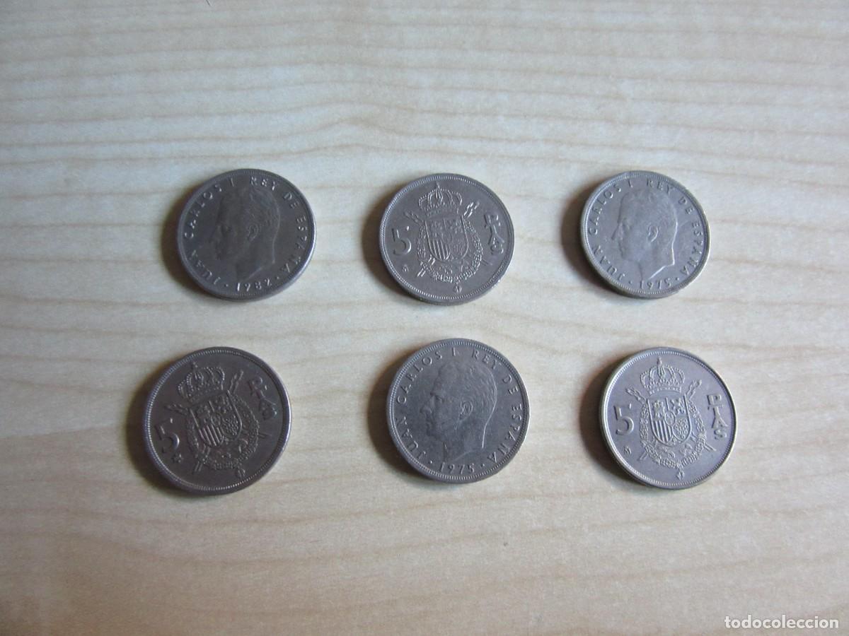 Monnaies Juan Carlos I: 6 monedas de 5 pesetas fechadas en 1975 -1982-1983-1989