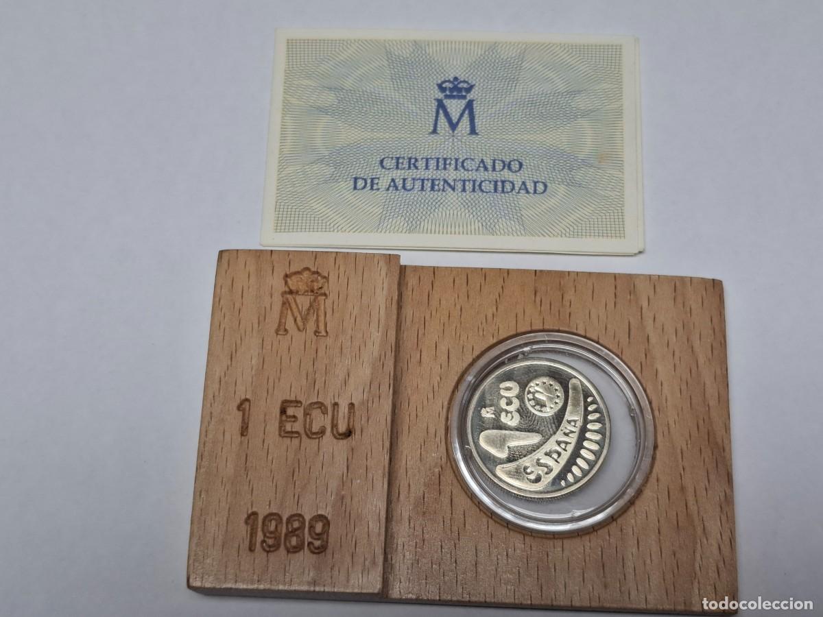 Monedas Juan Carlos I: Moneda en estuche de madera de 1 ECU de 1989 EUROPA BANCO DE ESPA&Ntilde;A
