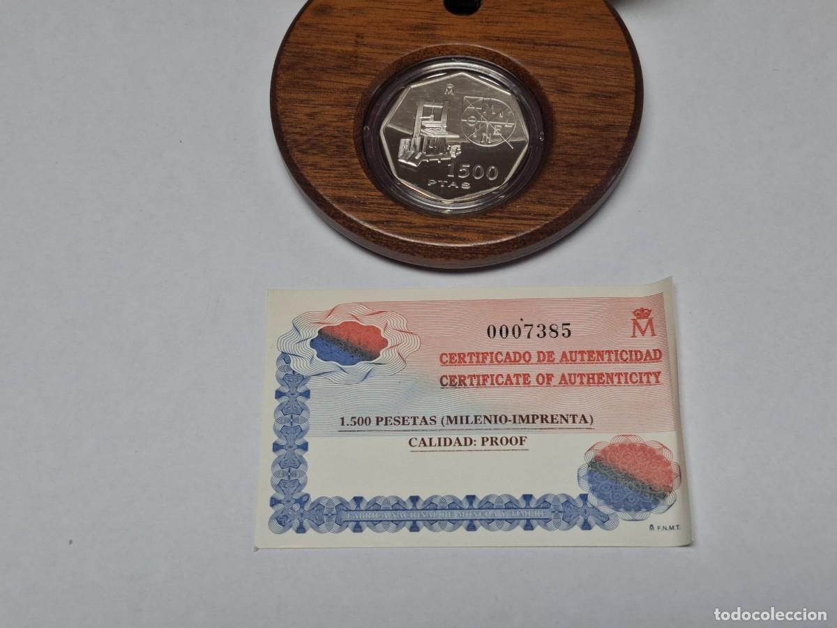 Monedas Juan Carlos I: Moneda en estuche de madera de 1500 PESETAS de PLATA de 2000 IMPRENTA BANCO DE ESPA&Ntilde;A
