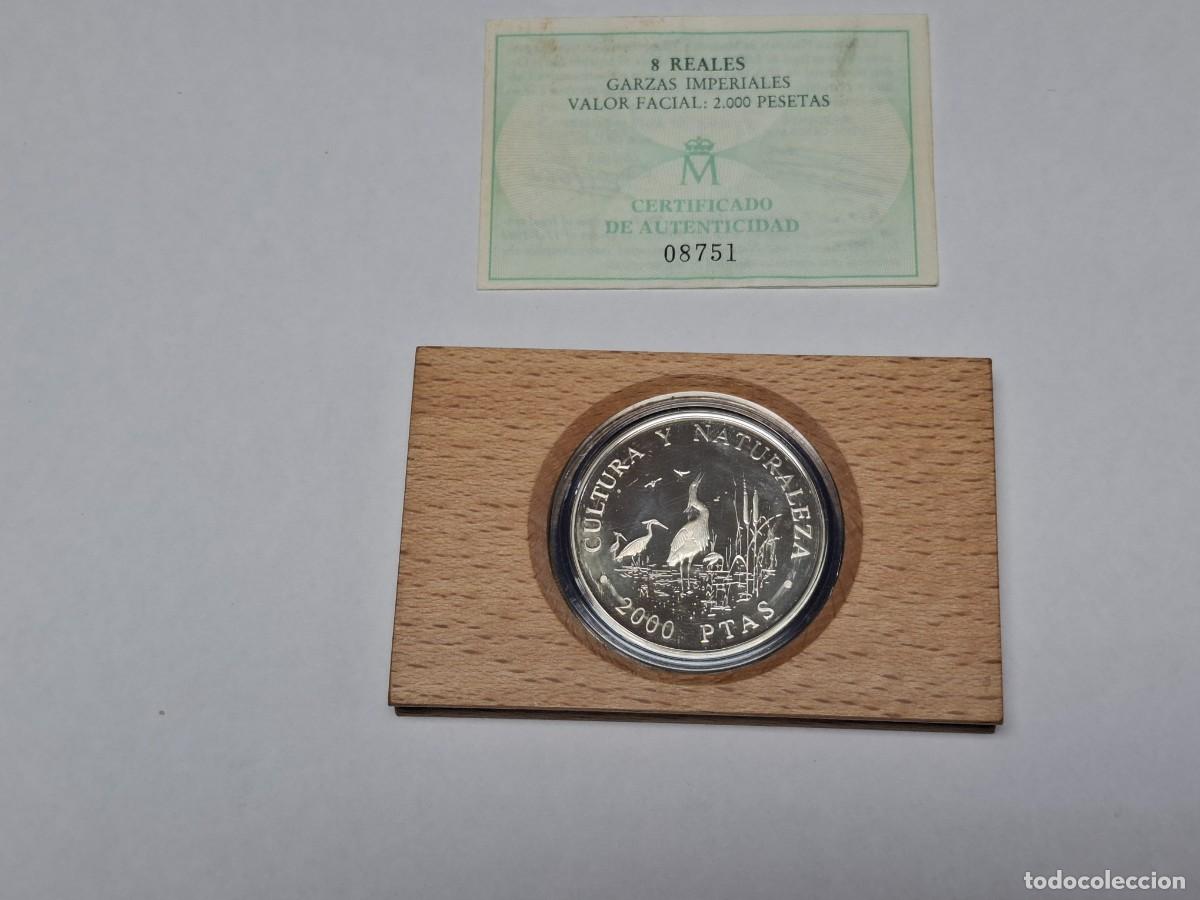 Monedas Juan Carlos I: Moneda en estuche de madera de 2000 PESETAS de PLATA de 1994 GARZAS BANCO DE ESPA&Ntilde;A