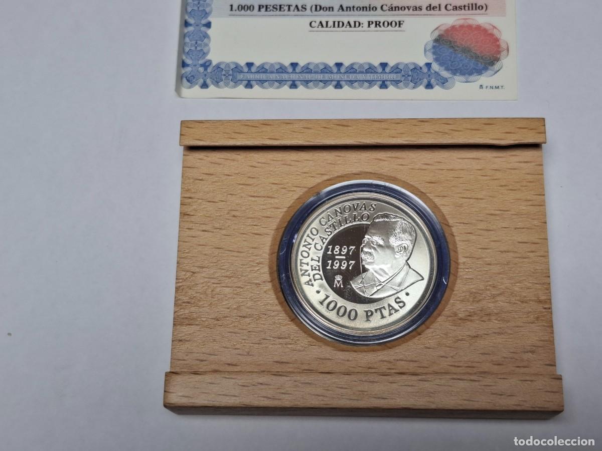 Monedas Juan Carlos I: Moneda en estuche de madera de 1000 PESETAS de PLATA de 1997 CANOVAS BANCO DE ESPA&Ntilde;A