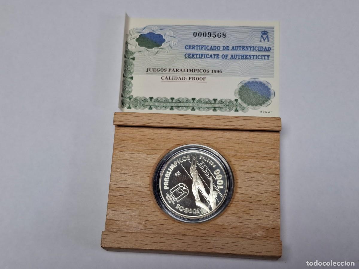 Monedas Juan Carlos I: Moneda en estuche de madera de 1000 PESETAS de PLATA de 1996 PARAOLIMPICOS BANCO DE ESPA&Ntilde;A
