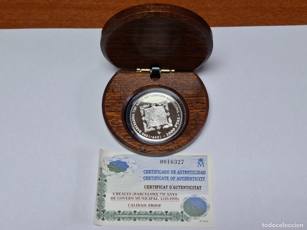 Monedas Juan Carlos I: Moneda en estuche de madera de 1000 PESETAS de PLATA de 1999 BARCELONA BANCO DE ESPA&Ntilde;A