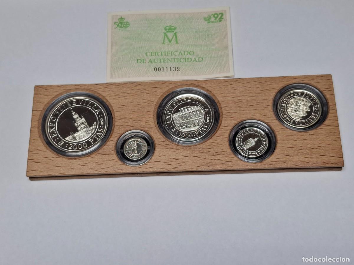 Monedas Juan Carlos I: estuche 5 MONEDAS de PLATA de 1992 de 2000, 1000, 500, 200 y 100 PESETAS de la EXPO SEVILLA 1992