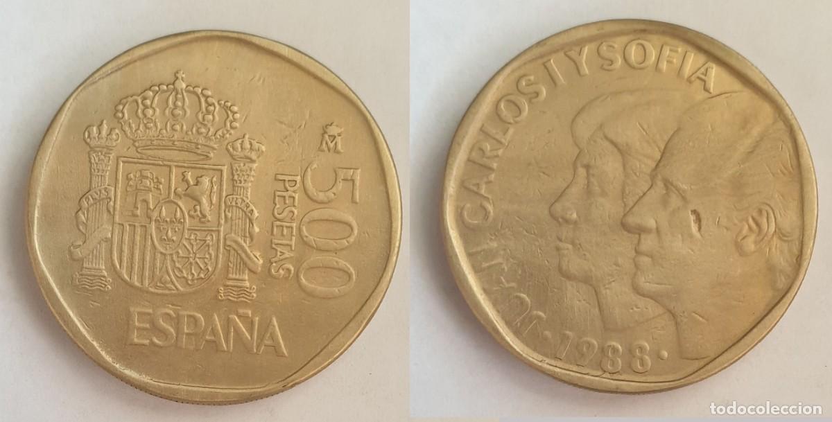 Moedas Juan Carlos I: Espa&ntilde;a 500 Pesetas 1988 Juan Carlos I y Sof&iacute;a KM#831 EBC