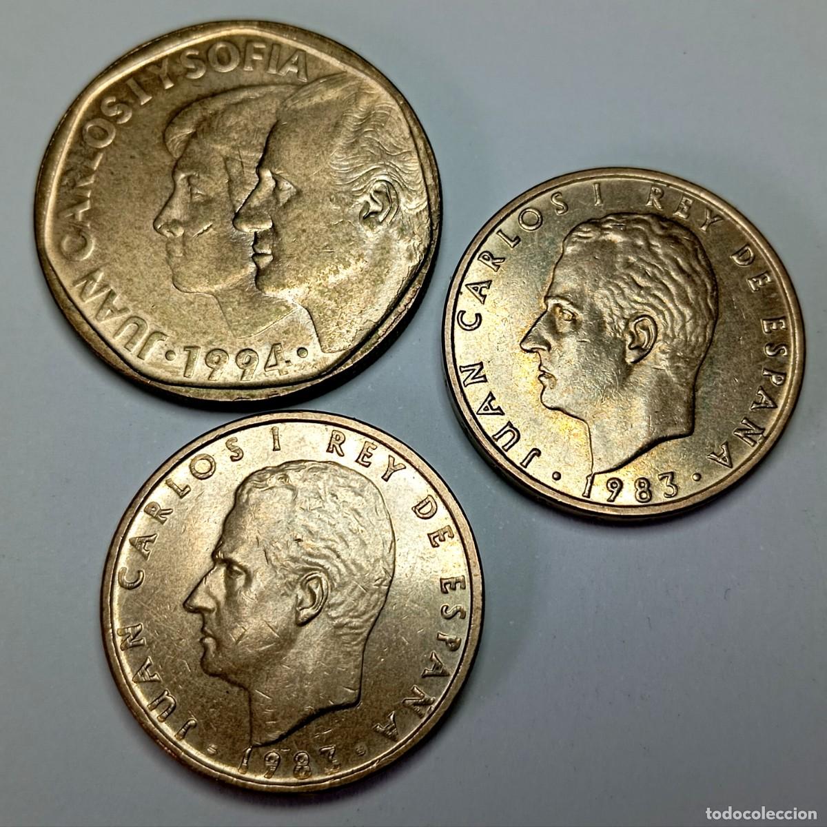 Monedas Juan Carlos I: ⚜️ BBG4 5. Lote 3 Monedas Excelente Conservacion 500 Ptas 1994 y 100 Ptas 1983 Lis Arriba/Abajo