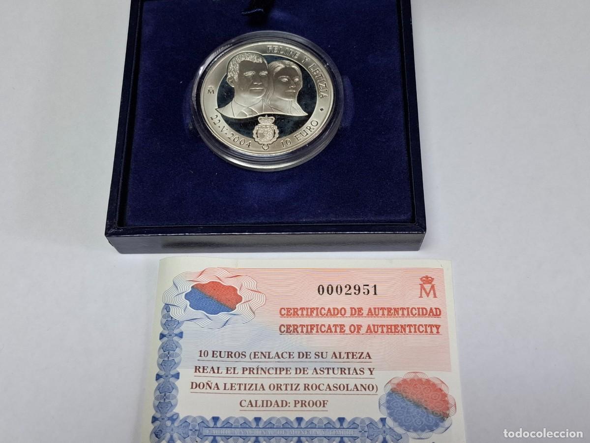 Monedas Juan Carlos I: Estuche moneda de PLATA de 10 EUROS BODA DE FELIPE y LETICIA, BANCO DE ESPA&Ntilde;A en PROOF