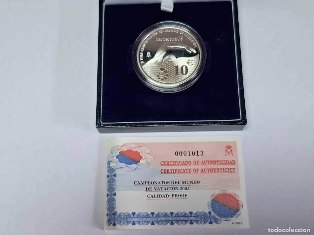 Monedas Juan Carlos I: Estuche moneda de 10 EUROS DE PLATA de 2003 MUNDIALES DE NATACION BANCO DE ESPA&Ntilde;A en PROOF