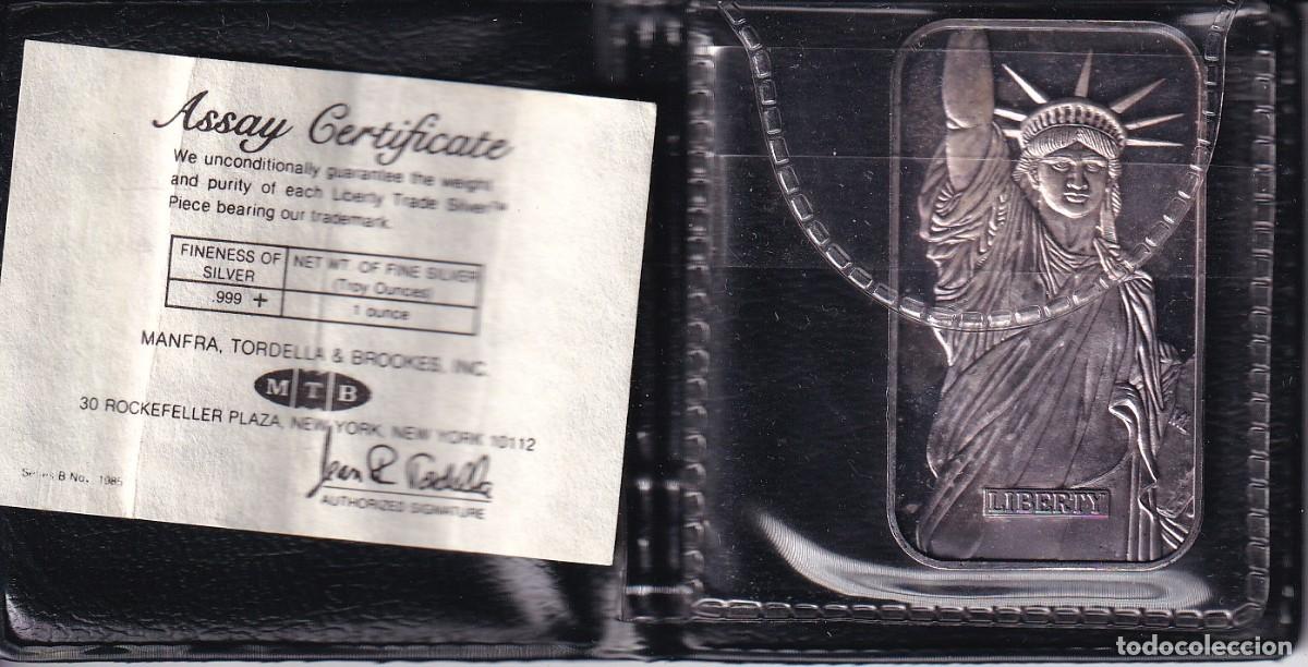 Monedas Juan Carlos I: LINGOTE DE 1 ONZA TROY DE PLATA FINA 999 DE LA ESTATUA DE LA LIBERTAD DE ESTADOS UNIDOS