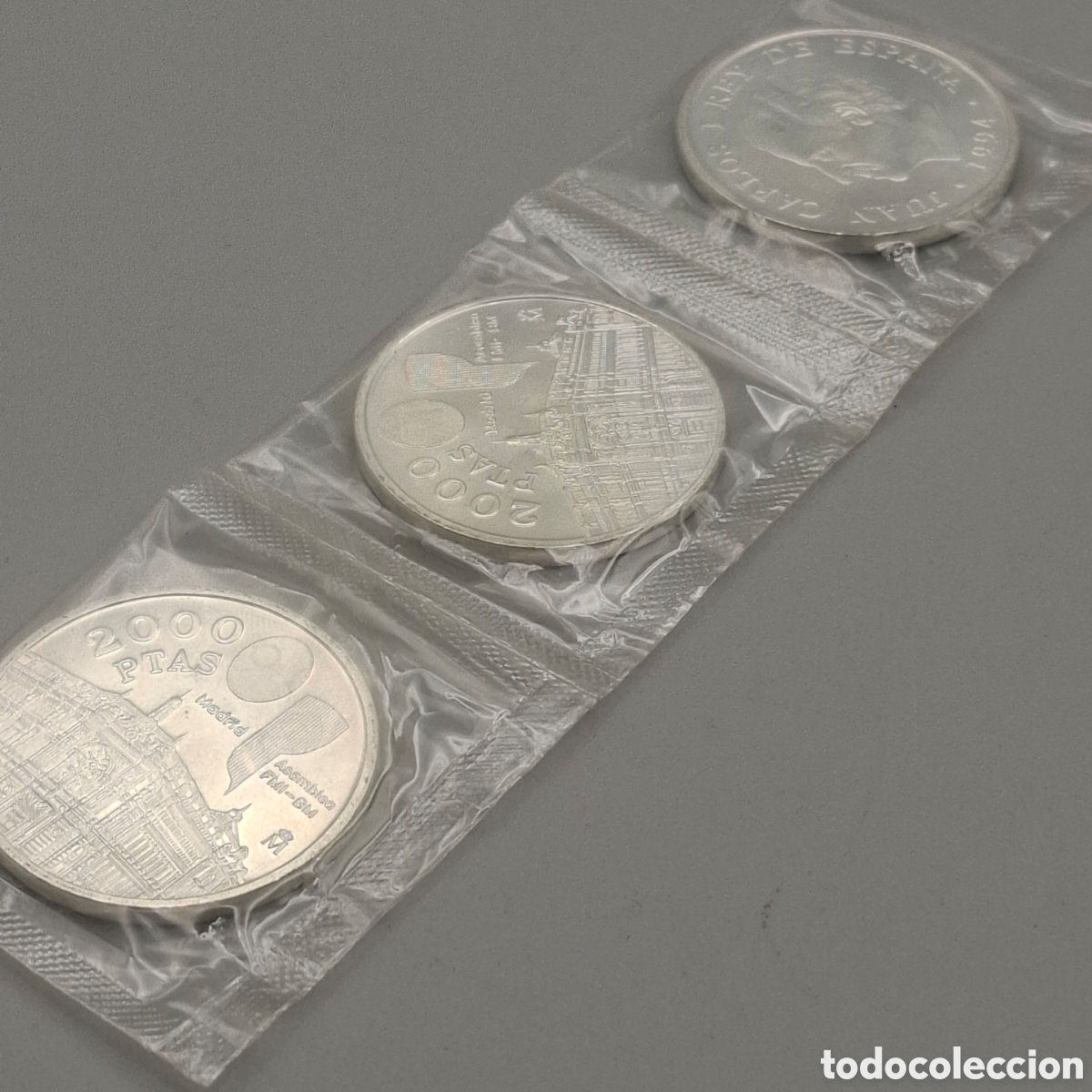 Monedas Juan Carlos I: LOTE 3 MONEDAS PLATA CONMEMORATIVAS 12 EUROS. (1994). BANCO DE ESPA&Ntilde;A. ASAMBLEA FMI. 18gr. PRECINTO