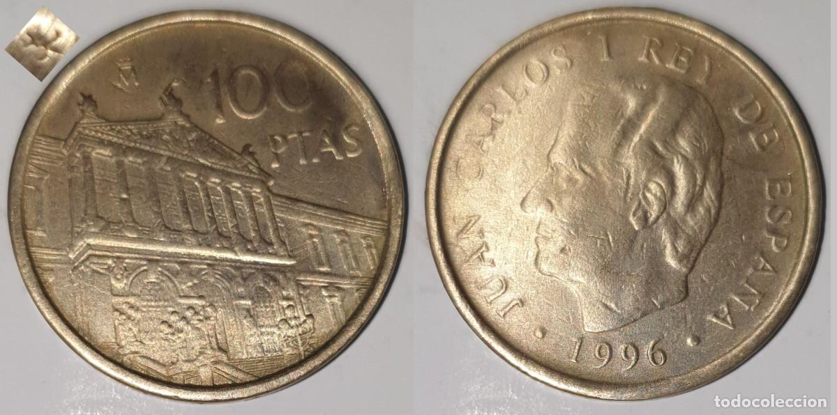Monedas Juan Carlos I: 100 Pesetas 1996 Biblioteca Nacional &ndash; LIS al motivo &ndash; Variante