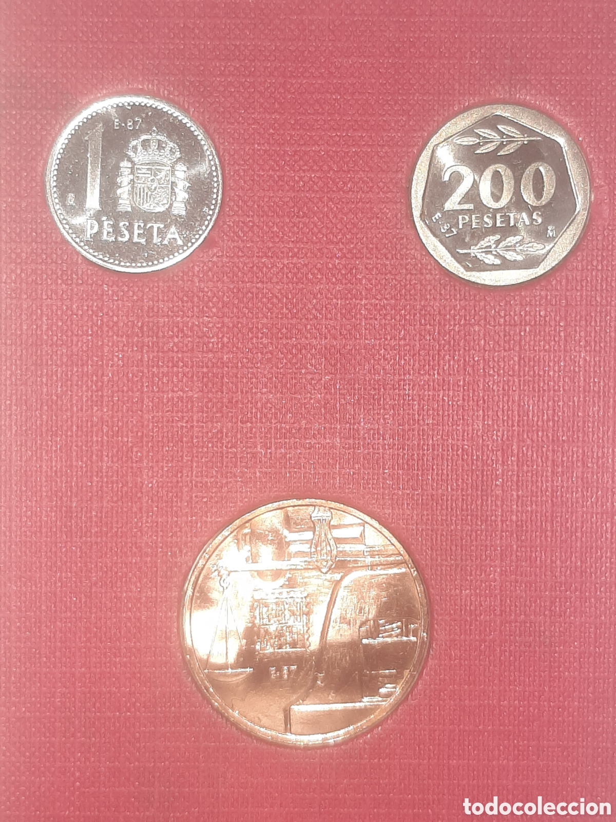 Monedas Juan Carlos I: ESPA&Ntilde;A CARTERA III EXPOSICI&Oacute;N NUMISMATICA E-87 CONTIENE 1-PESETA-E87 200-PESETAS-E87