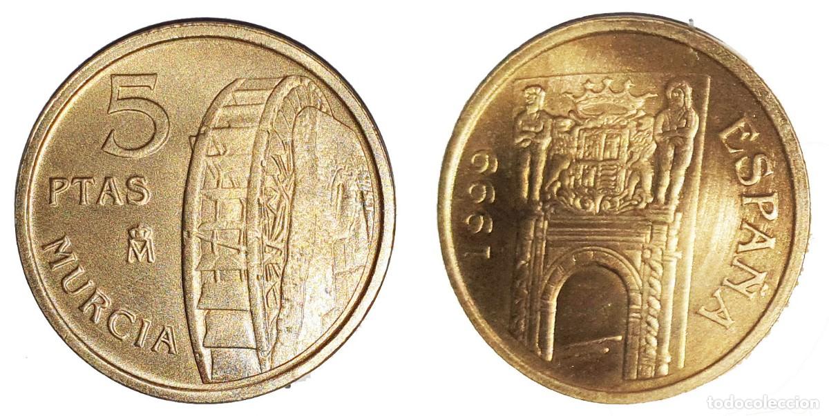 Monedas Juan Carlos I: Espa&ntilde;a 5 Pesetas 1999 &ndash; Murcia &ndash; Serie Comunidades Aut&oacute;nomas &ndash; KM#1008