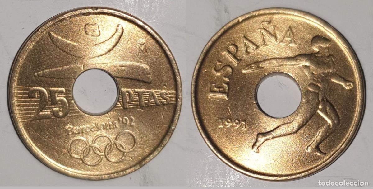Monedas Juan Carlos I: Espa&ntilde;a 25 Pesetas 1991 XXV Juegos Ol&iacute;mpicos de Verano, Barcelona 1992 / Emblema Ol&iacute;mpico &ndash; KM#850
