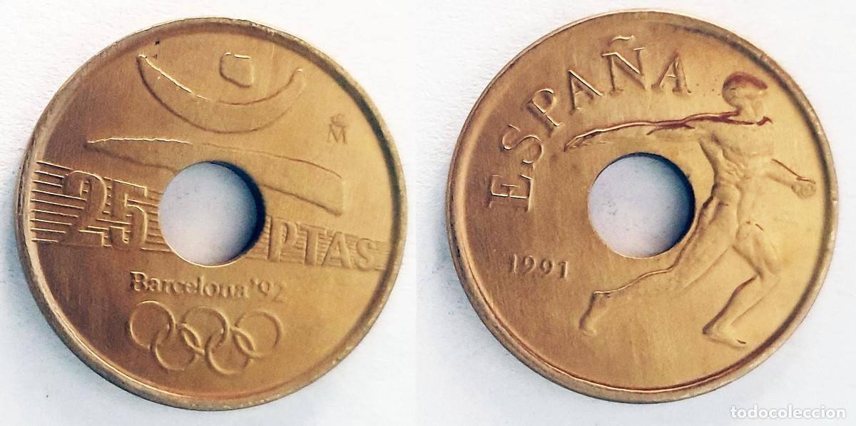 Monedas Juan Carlos I: Espa&ntilde;a 25 Pesetas 1991 XXV Juegos Ol&iacute;mpicos de Verano, Barcelona 1992 / Emblema Ol&iacute;mpico &ndash; KM#850