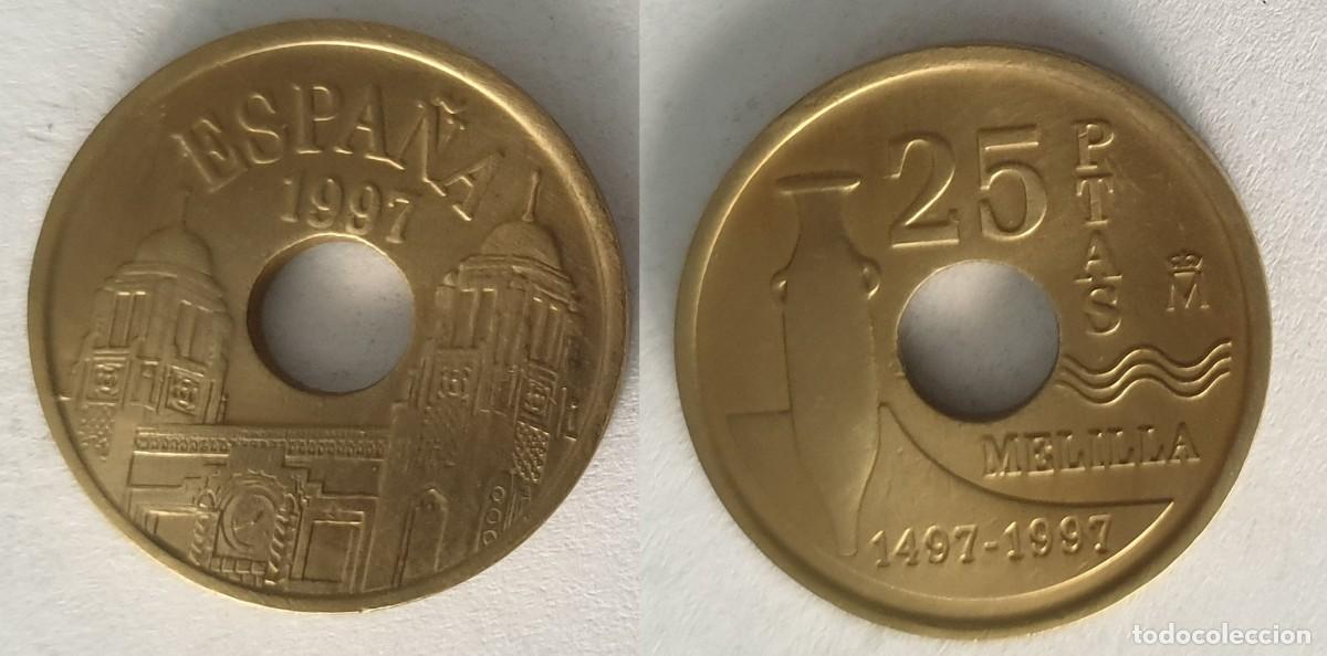 Monedas Juan Carlos I: Espa&ntilde;a 25 Pesetas 1997 Melilla &ndash; V Centenario de la Fundaci&oacute;n (1497-1997) &ndash; KM#983
