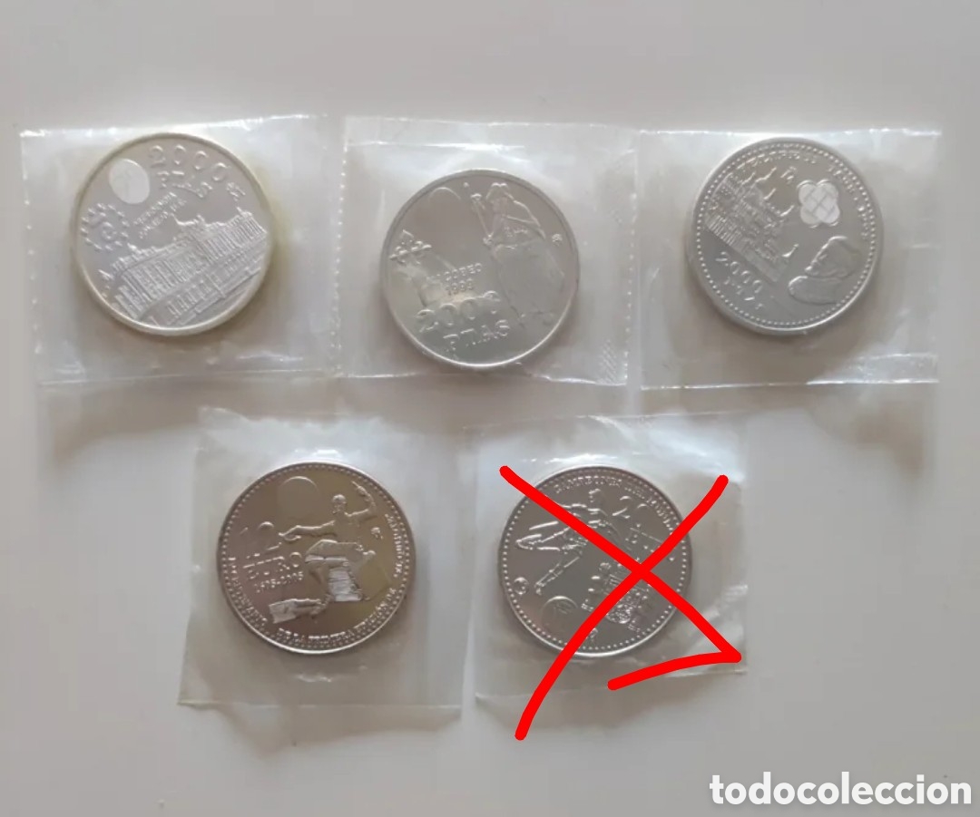 M&uuml;nzen unter Juan Carlos I: Monedas plata 2000 pesetas y 12&euro;. Precintadas