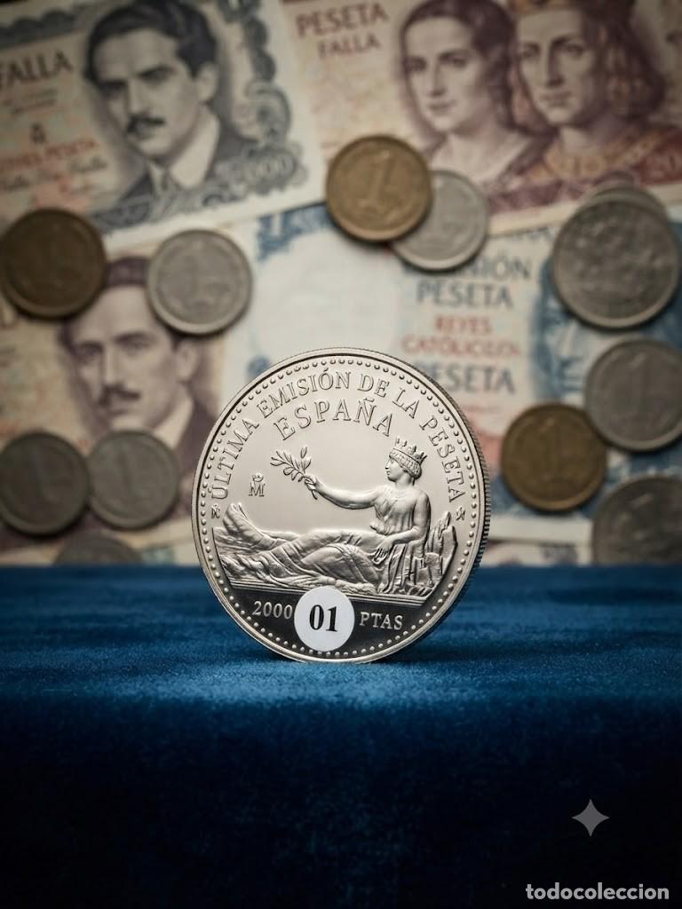 Monedas Juan Carlos I: Moneda plata 2000 pts &Uacute;ltima emisi&oacute;n de la peseta a&ntilde;o 2001