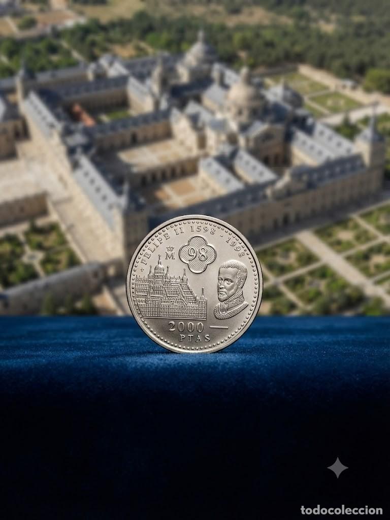 Monedas Juan Carlos I: Moneda plata 2000 pts Felipe II a&ntilde;o 1998