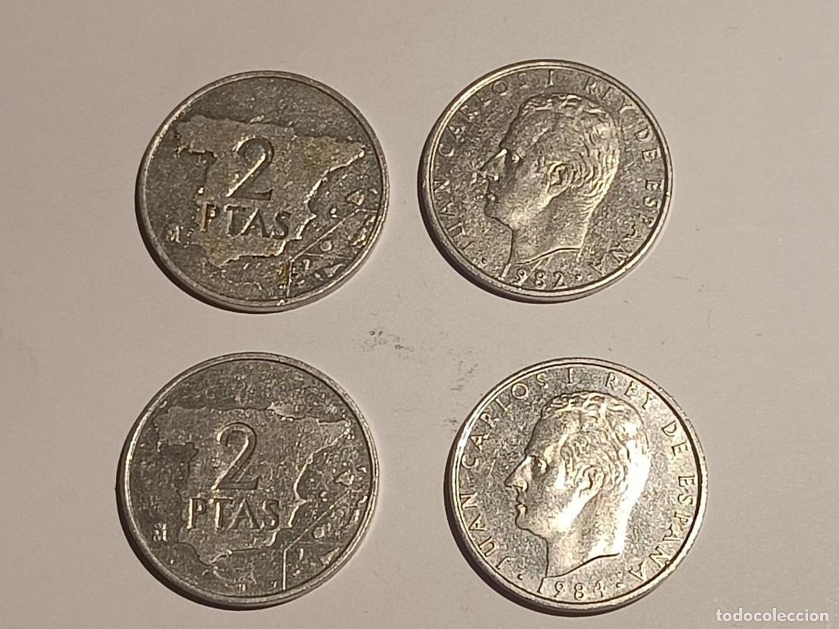 Monedas Juan Carlos I: Cuatro monedas de 2 pesetas (1982 + 1984x3)