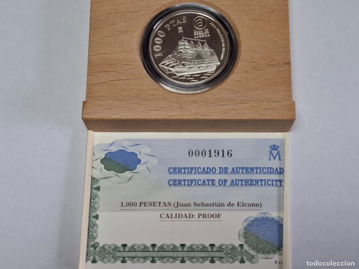 Monedas Juan Carlos I: Estuche Moneda de 1000 PESETAS de PLATA de 1998 BANCO DE ESPA&Ntilde;A, Ju&aacute;n Sebasti&aacute;n Elcano, en PROOF