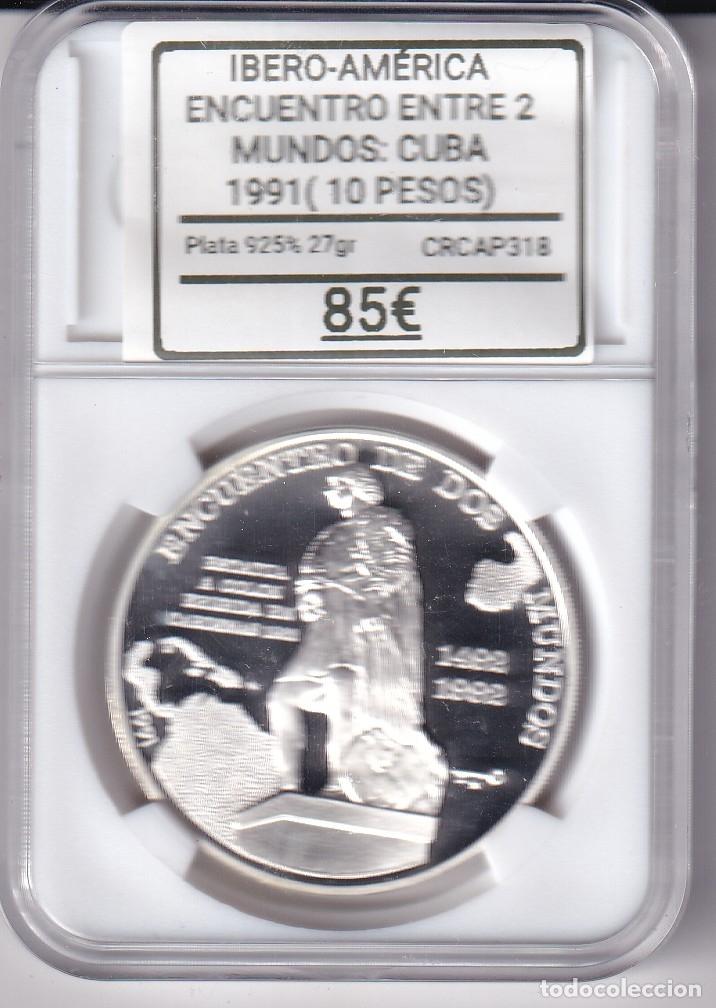 Monedas Juan Carlos I: CRCAP318 MONEDA IBERO-AMERICA ENCUENTRO ENTRE 2 MUNDOS CUBA 10 PESOS 1991