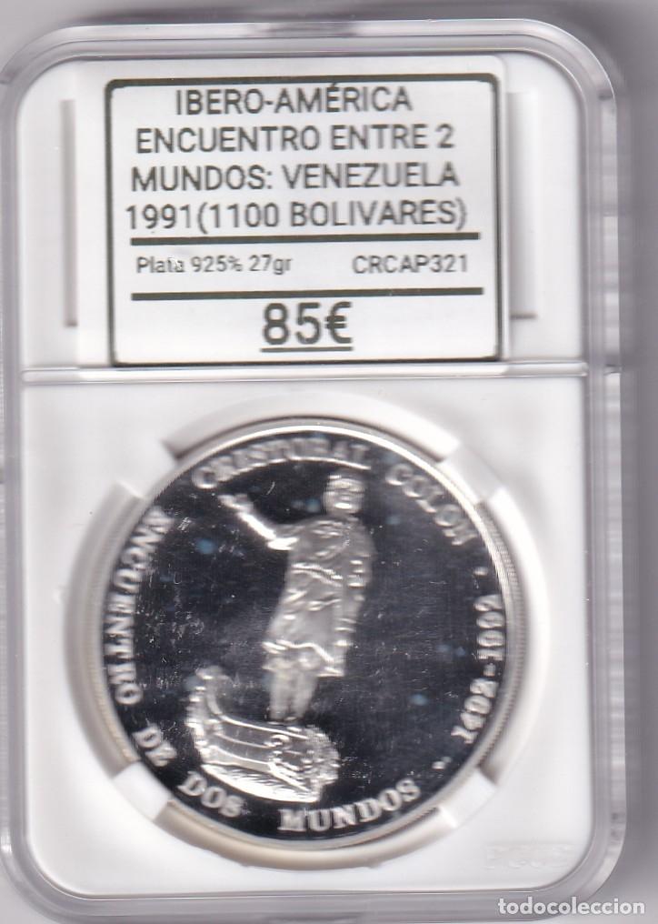 Monedas Juan Carlos I: CRCAP321 MONEDA IBERO-AMERICA ENCUENTRO ENTRE 2 MUNDOS VENEZUELA 1100 BOLIVARES 1991